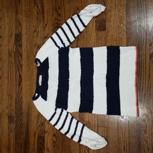 LOFT Navy Blue/White Striped Cotton Spring Sweater